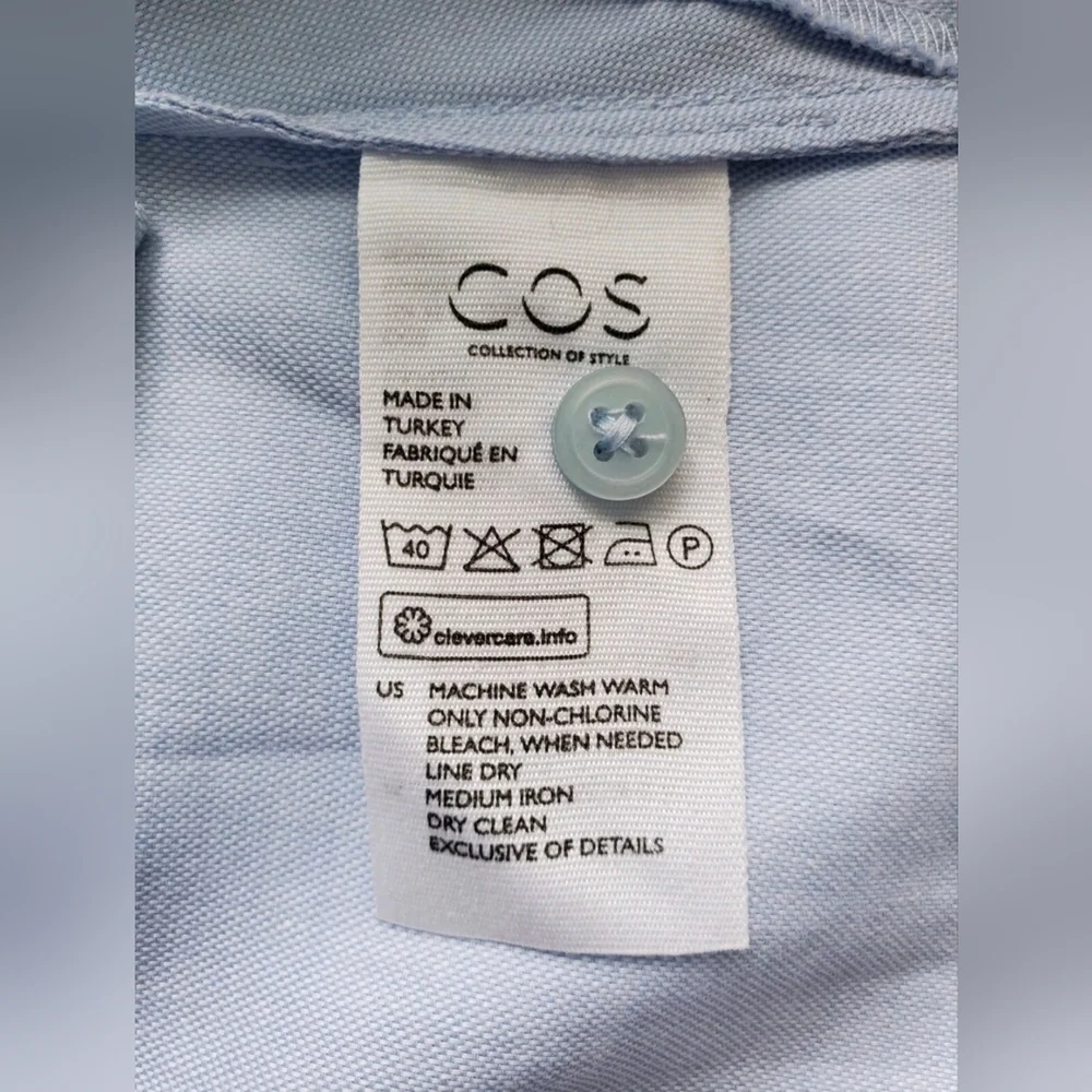 COS Women's Blouse Button Front Long Sleeve Light Blue Cotton/Spandex Top Sz 10 - Picture 10 of 11